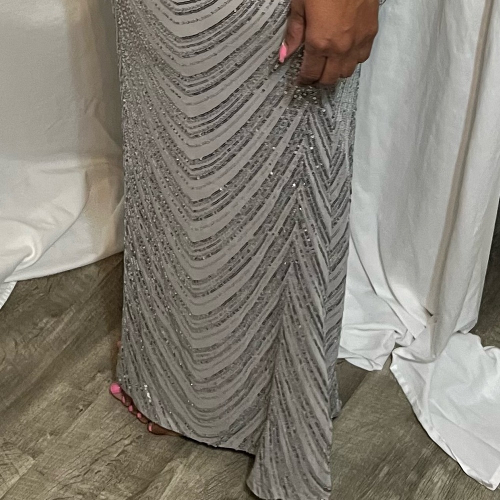 B Darlin Silver Sequin Maxi Dress - Picture 2 of 7